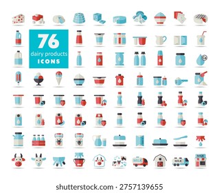 Milk, dairy products vector icon set. Graph symbol for cooking web site and apps design, logo, app, UI