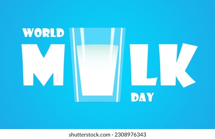 Milk day world glass typography, vector art illustration.