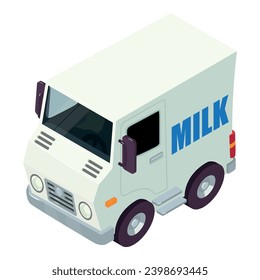Milk delivery icon isometric vector. Milk delivery service truck with dairy logo. Food concept, dairy product