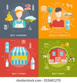 Milk design concept set with quality products flat icons isolated vector illustration