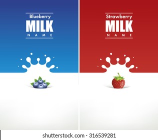 milk design with strawberry and blueberry