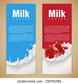 Milk design vector illustration with milk splash and cranberry