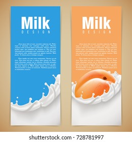 Milk design vector illustration with milk splash and apricot