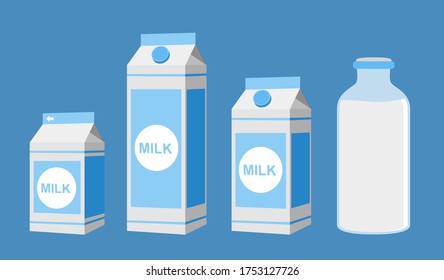 Milk in different packages collection.Vector illustration of carton milk boxes.