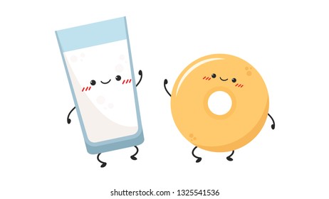 milk  and donut character design. wallpaper. free space for text.
