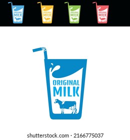 MILK DRINK banner silhouette a glass and straw for original milk product,  vector illustrations