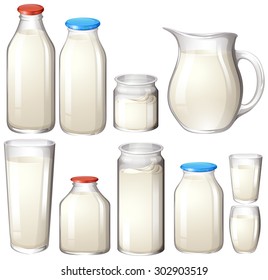 Milk and drink botles on white illustration