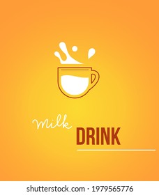 Milchgetränk. Cup mit trendigen Spritzen. Einfache Vektorsymbol mit Schrift.