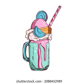 milk drinks. vector illustration. Milkshake with strawberries, vanilla and chocolate is suitable for use in the culinary field