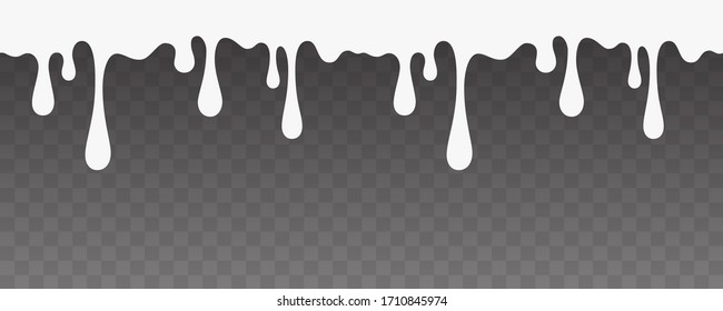 Milk Drip Isolated On Transparent Background. White Water Or Cream Pattern. Vector Milk Product Seamless Border.
