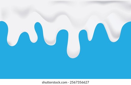 Milk drip pattern. flow or cream wave border on blue background. milky splash package design.