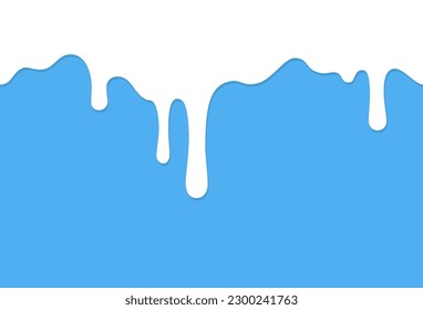 Milk drip seamless pattern. White liquid, melt yogurt flow or cream wave border on blue background. Vector milky splash package design