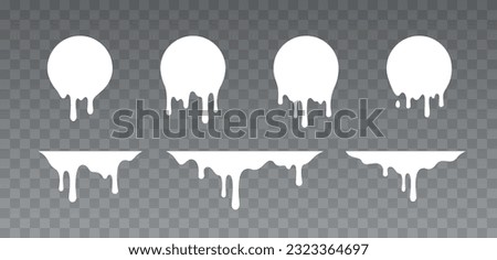 Milk drips pattern. White liquid, melt yogurt flow or cream wave borders on transparent background. Vector milky splash stains design