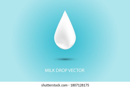 Milk drop, Cream droplet, water drop  in realistic style shiny blob. Falling fluid with shadow reflection. isolated on blue Vector illustration eps 10 for your design element.
