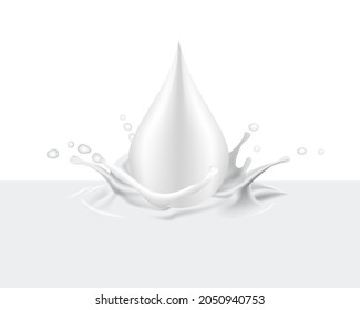 Milk Drop. Cream Droplet. White Realistic Shiny Blob. Falling Fluid Splash