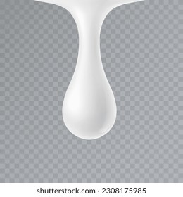 Milk drop isolated on transparent background. Cosmetic white lotion. Vector gel, shampoo, liquid soap or cream droplet element design