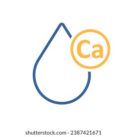 Milchtropfen mit Molekül Calcium Vektorsymbol. Produktzeichen für Milcherzeugnisse. Graph-Symbol für das Kochen von Webseiten und Apps-Design, Logo, App, Benutzeroberfläche