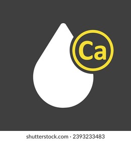 Milk drop with molecule calcium vector on dark background icon. Dairy product sign. Graph symbol for cooking web site and apps design, logo, app, UI