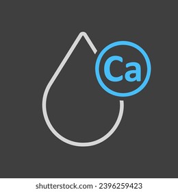 Milk drop with molecule calcium vector on dark background icon. Dairy product sign. Graph symbol for cooking web site and apps design, logo, app, UI