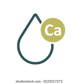 Gota de leche con el ícono del Vector del calcio de la molécula. Signo de producto lácteo. Símbolo del gráfico para cocinar el diseño del Sitio web y de los App, logotipo, App, UI