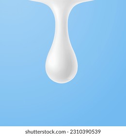 Leche en el fondo azul. Loción de flujo blanco cosmético. Gel vectorial, champú, jabón líquido o diseño de elementos de gotita crema