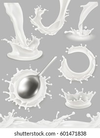 Milk Drop And Splash, 3d Vector Object Set