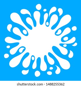 milk drop splash blob isolated on blue background, splash of milk blob white for element banner, milk drop splatter simple for banner copy space, liquid splashing milk symbol for graphic ad design