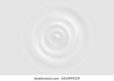 Ola de salpicadura de gota de leche. Efecto de Vector 3D ondulación círculo de agua blanca. Superficie de textura de yogur circular líquida. Vista superior del charco de crema cosmética. Patrón de impacto musical. Diseño de anillo de goteo suave lácteo