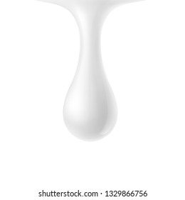 Milk Drop, White Water Droplet Or Cream Drip Isolated On White Background. Shampoo, Gel Or Lotion Skincare Icon. Vector Milk Product Template.