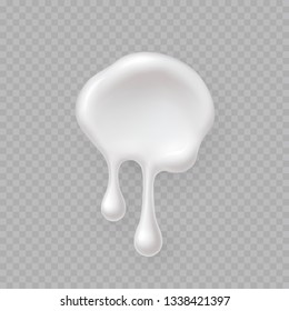 Milk drop, white water droplet or cream drip isolated on transparent background. Shampoo, gel or lotion skincare icon. Vector milk product template.