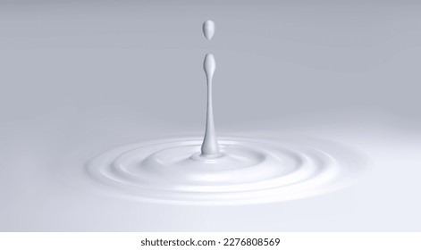 Milk droplet ripple. Drop falling on milk, cream, dairy product. Milk or cream liquid, ripple milk wave background