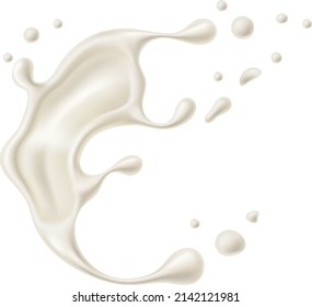 Milk droplet swirl. Realistic cream yogurt splash