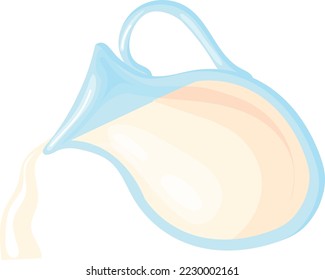 Milk dropping from glass pitcher. White liquid jug isolated on white background