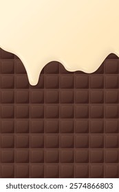 Milk dropping on milk chocolate bar vertical background graphic illustration.