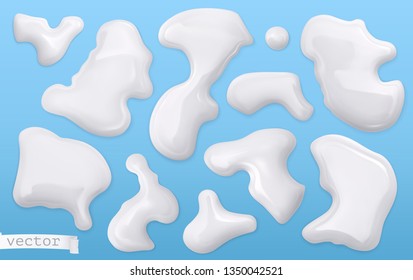 Milk drops. 3d realistic vector set