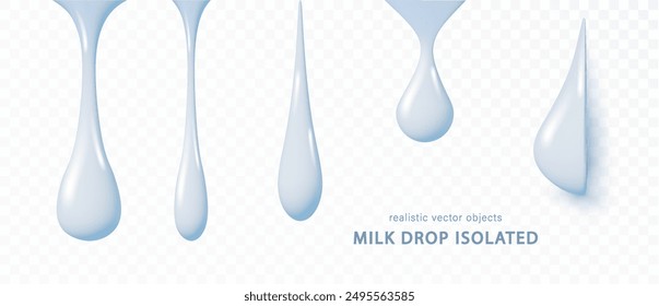 Gotas de leche aisladas. Gotas realistas de Vector líquido blanco, yogur o crema cosmética