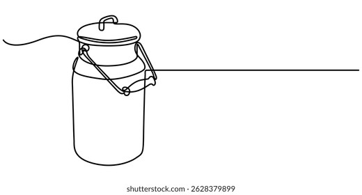 milk drum continuous one line drawing, The milk can is drawn in one line. Continuous line. Minimalistic Milk can container one line art drawing graphics.