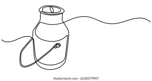 milk drum continuous one line drawing, The milk can is drawn in one line. Continuous line. Minimalistic Milk can container one line art drawing graphics.