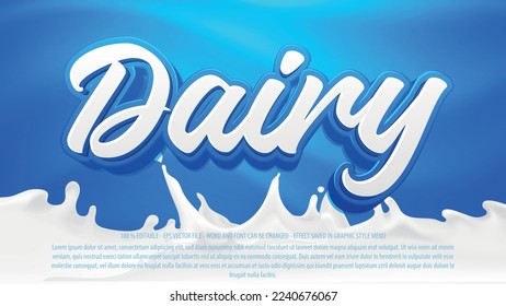 Milk editable text effect with 3d style use for logo and business brand