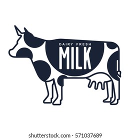 Milk elegant vector logo template. Label, sticker, icon. Web graphics, banners, advertisements, brochures, business templates. Isolated on a white background