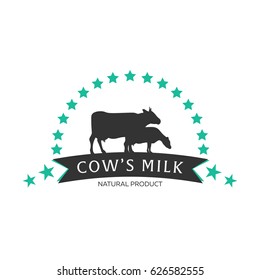 Milk emblem, labels, logo and design elements. Fresh and natural milk. Milk farm. Cow milk. Vector logotype design