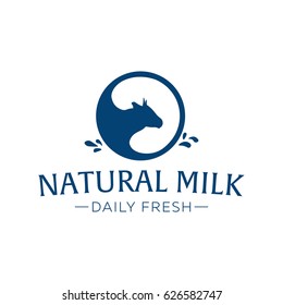 Milk emblem, labels, logo and design elements. Fresh and natural milk. Milk farm. Cow milk. Vector logotype design