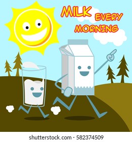 Milk for every morning breakfast child and kid cartoon illustration flat