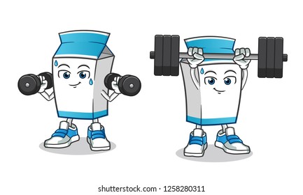 milk exercise mascot vector cartoon illustration