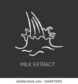 Milk extract chalk white icon on black background. Protein source. Natural skincare. Organic treatment component. Beauty lotion. Cosmetic ingredient. Isolated vector chalkboard illustration