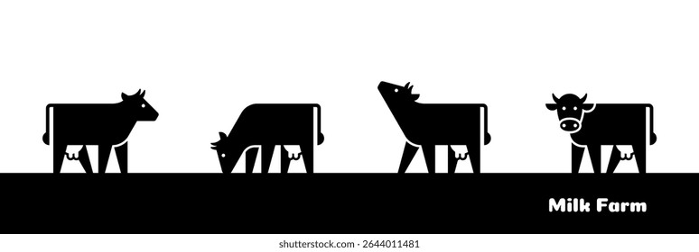 Milk Farm Animals silhouettes. Cow farm producing natural milk. Icon design. Template elements