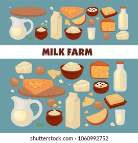 Milk farm promotional poster with delicious dairy products