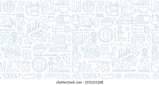 Milk farm, Seamless Pattern Background for your design. Vector illustration
