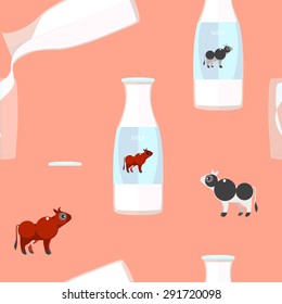 Milk Flat Background. Seamless vector pattern for kitchen.