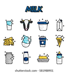 Milk flat icons set